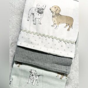 New Dog Theme Kitchen Tea Towels Set of 3 - Dachshund, Pug, Bulldog, Beagle